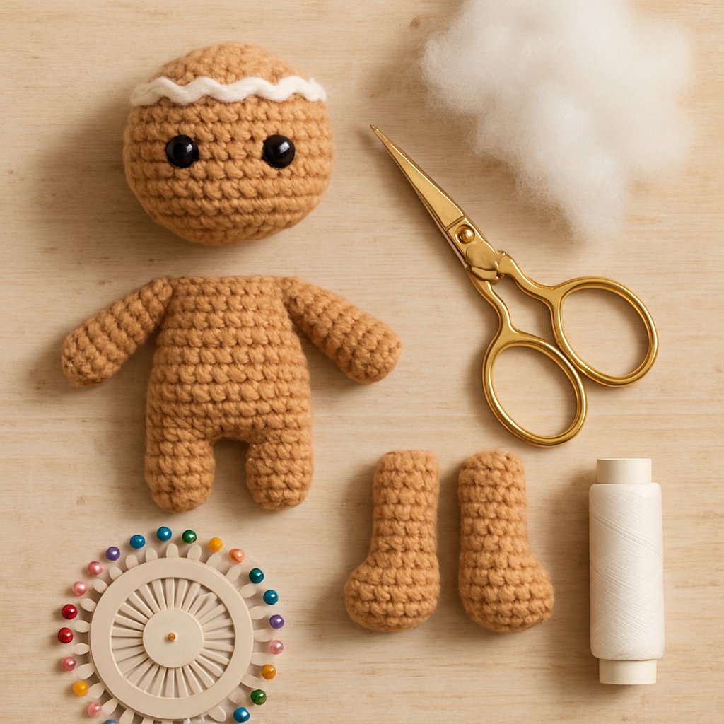 Free Crochet Pattern for a Whimsical Amigurumi Gingerbread Man crochet parts