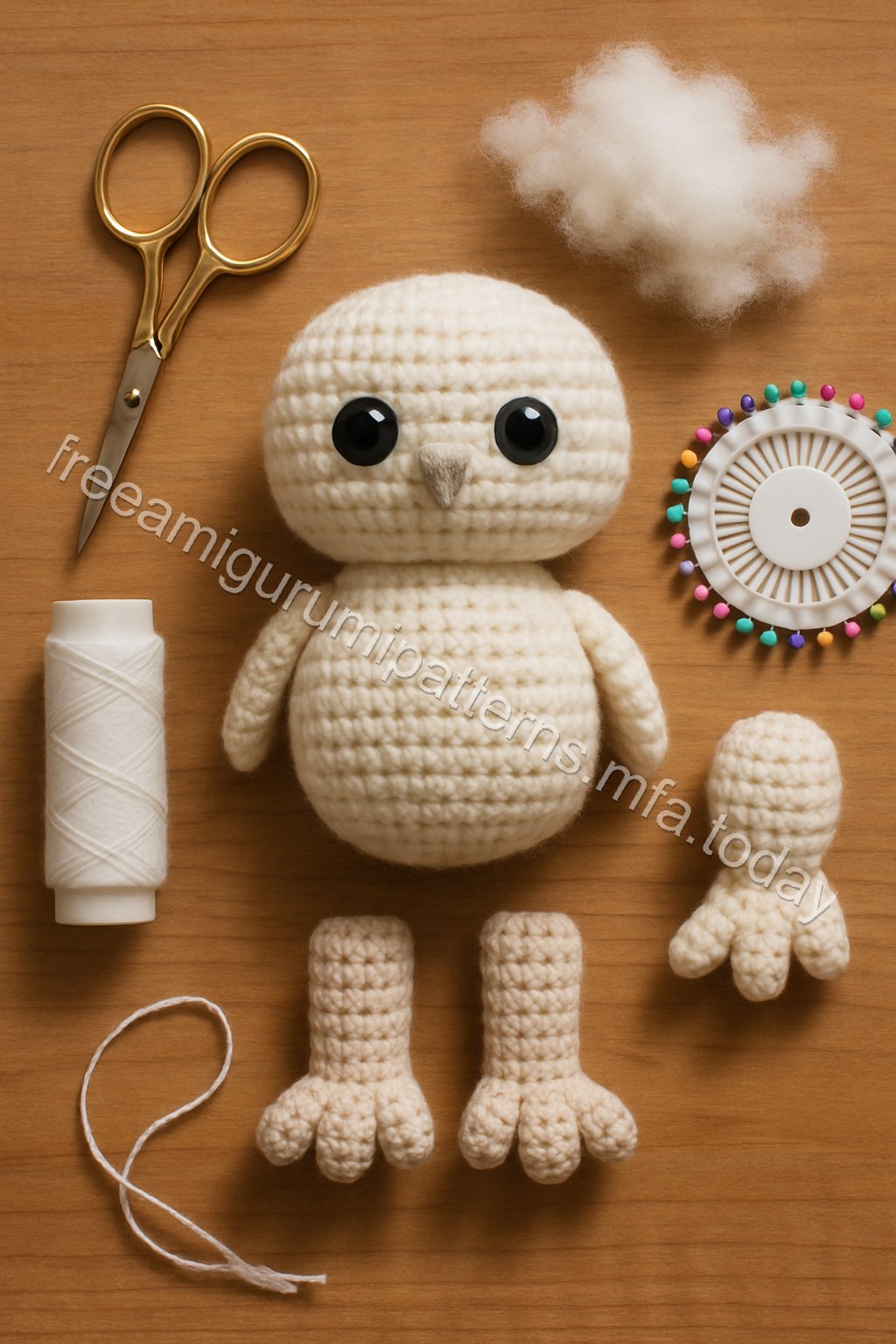 Free Crochet Pattern: Adorable Amigurumi Snowy Owl crochet parts