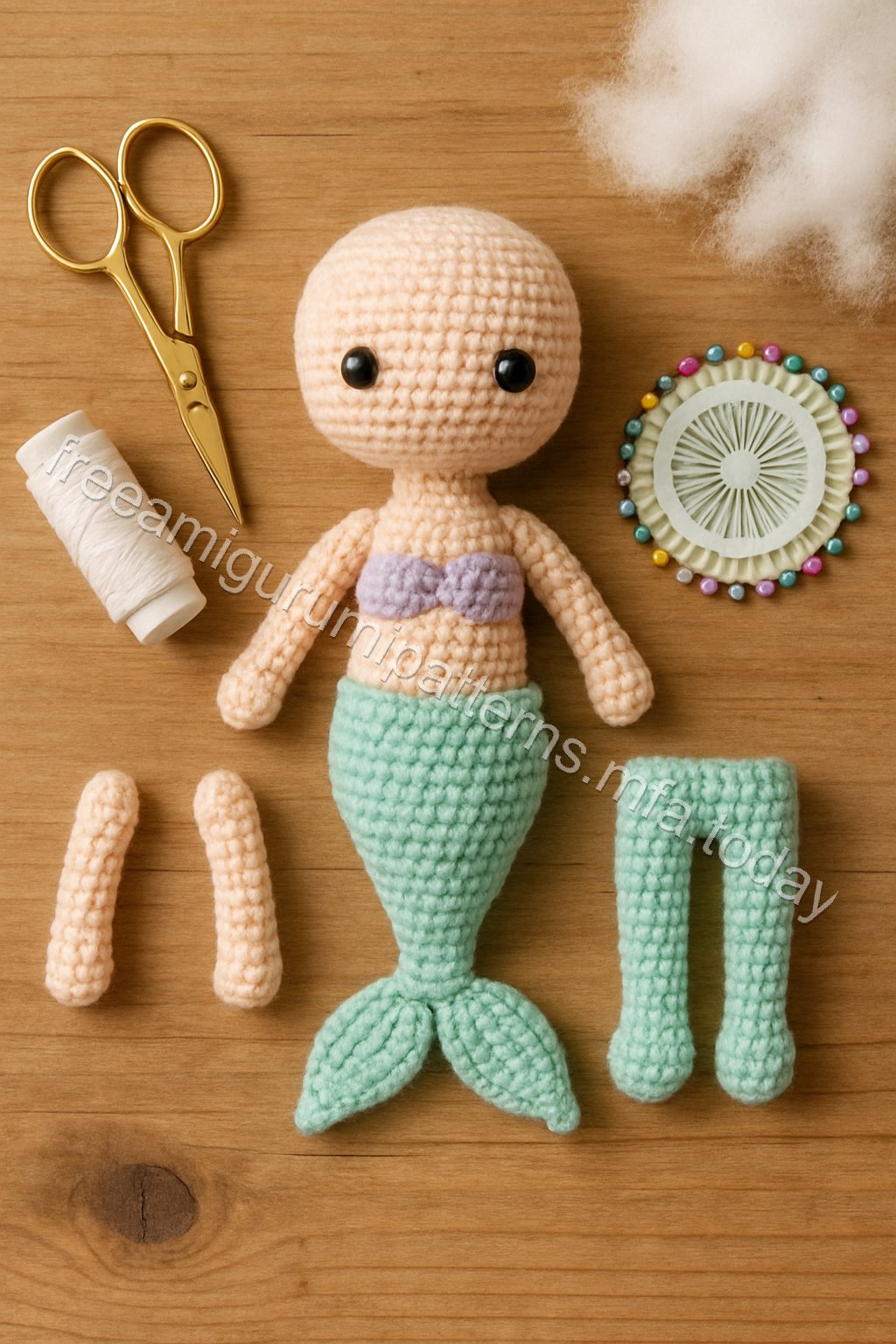 Free Crochet Pattern: Amigurumi Mermaid Doll crochet parts
