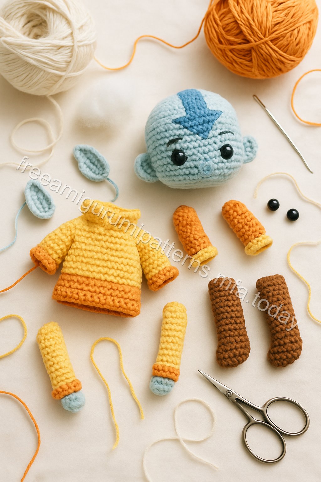 Amigurumi Aang Free Pattern crochet parts