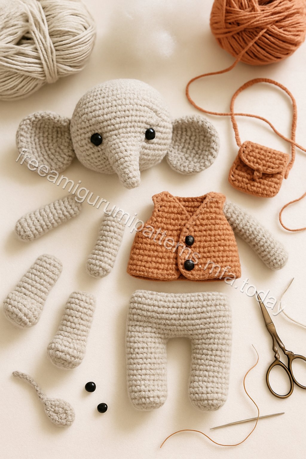 Amigurumi Elephant Free Pattern crochet parts