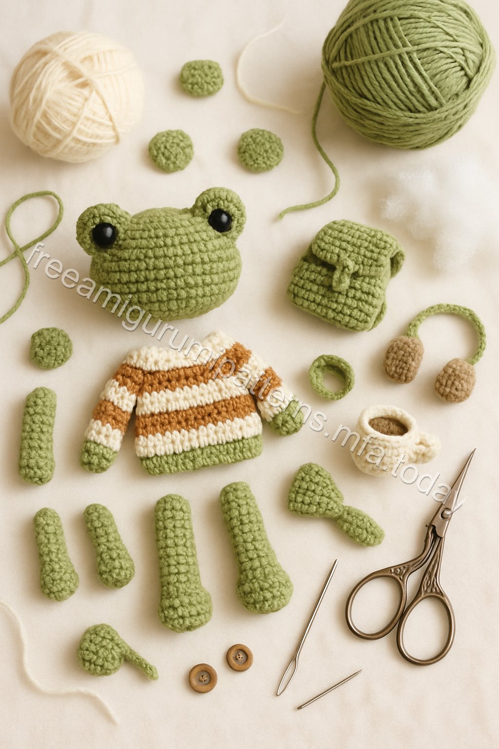 Amigurumi Winter Frog Free Pattern crochet parts
