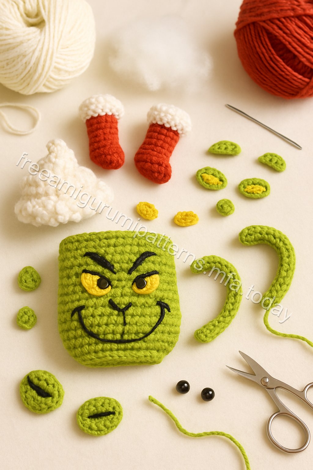 Amigurumi Grinch Mug Free Pattern crochet parts