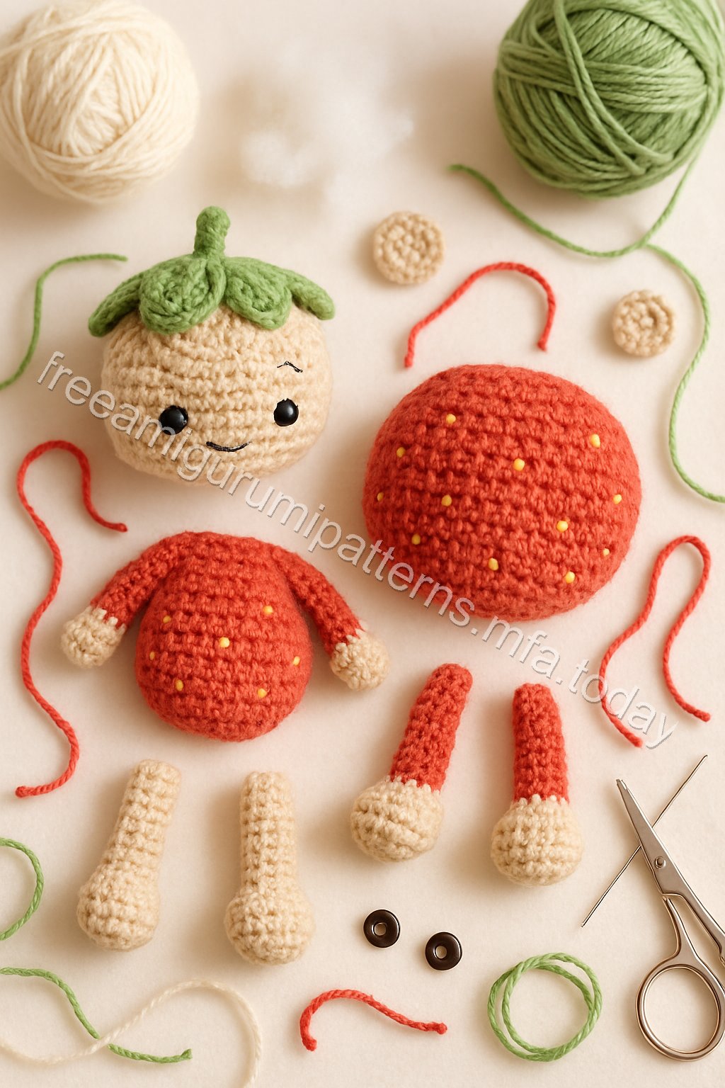 Amigurumi Strawberry Sweetheart Free Pattern crochet parts