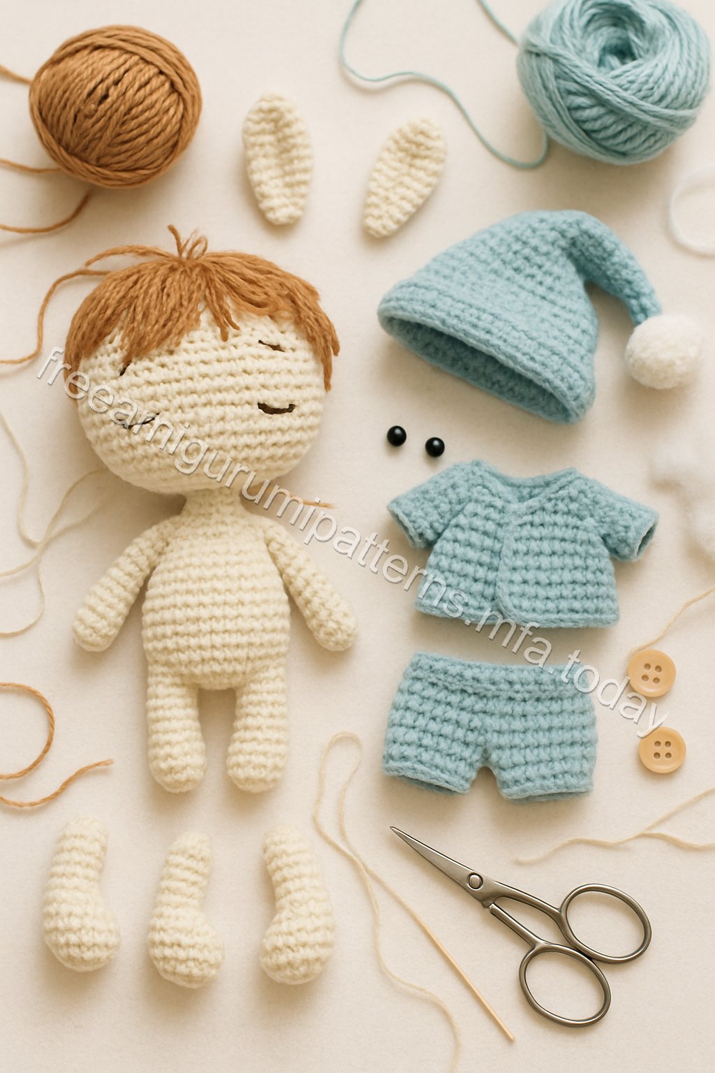 Amigurumi Sleeping Baby Boy Bunny Free Pattern crochet parts