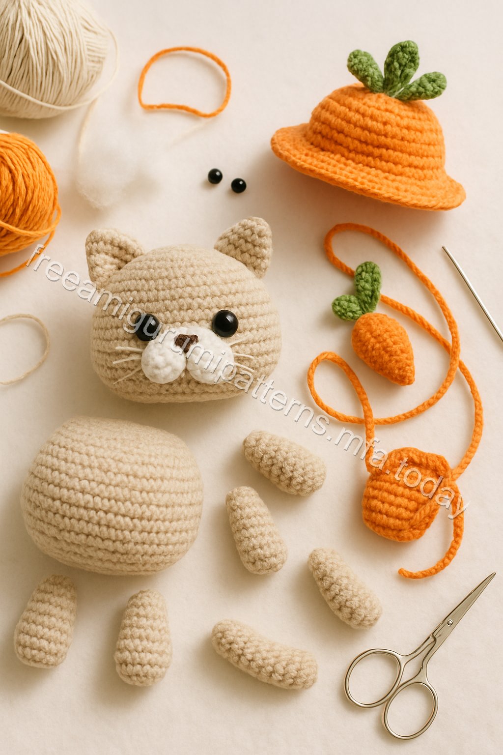 Amigurumi Harvest Carrot Cat Free Pattern crochet parts