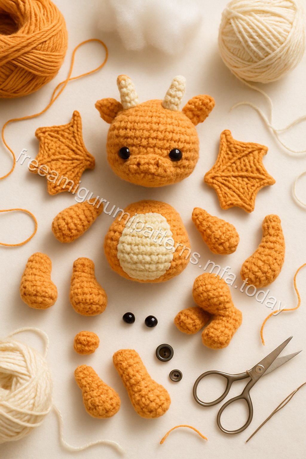 Amigurumi Autumn Dragon Free Pattern crochet parts
