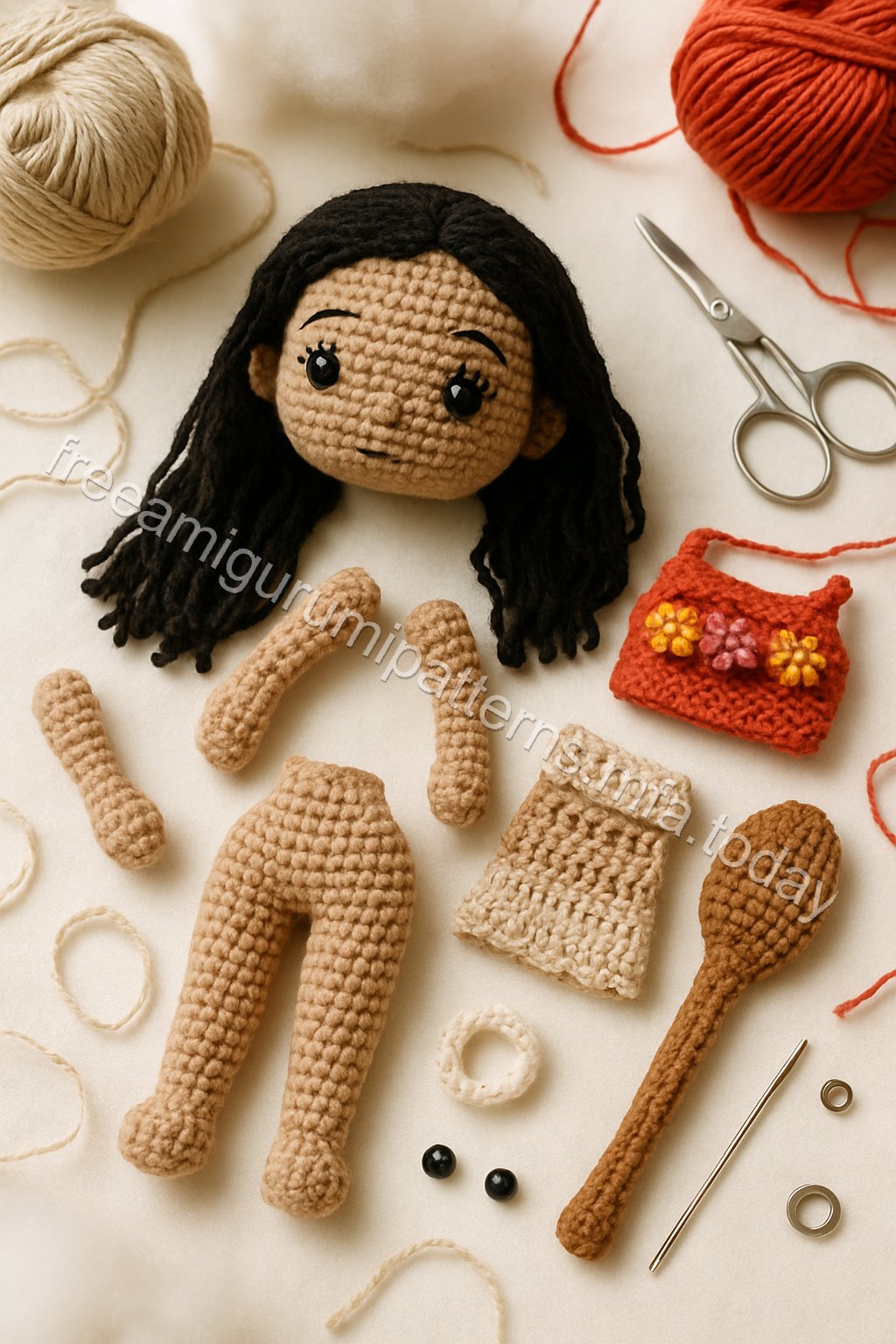 Amigurumi Moana Free Pattern crochet parts