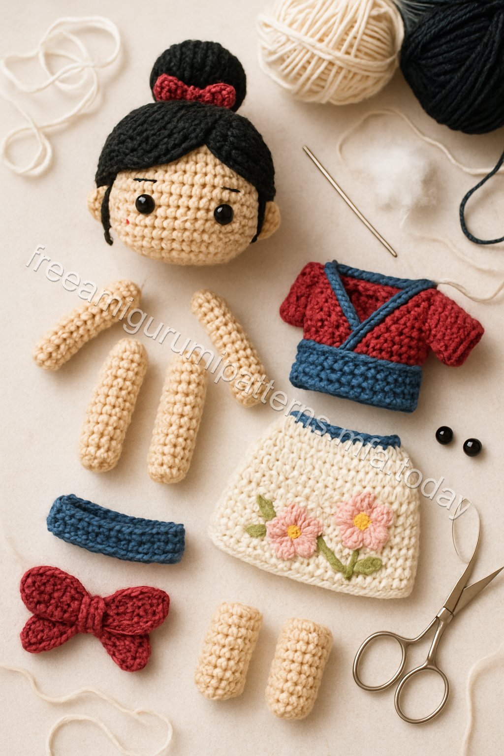 Amigurumi Mulan Free Pattern crochet parts
