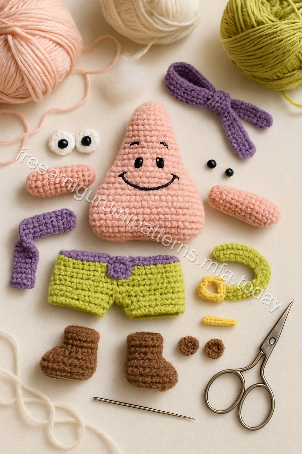 Amigurumi Patrick Star Free Pattern crochet parts