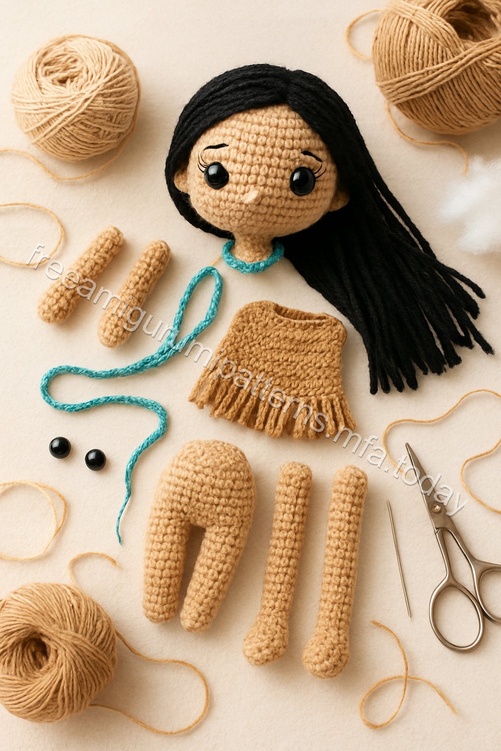 Amigurumi Pocahontas Free Pattern crochet parts