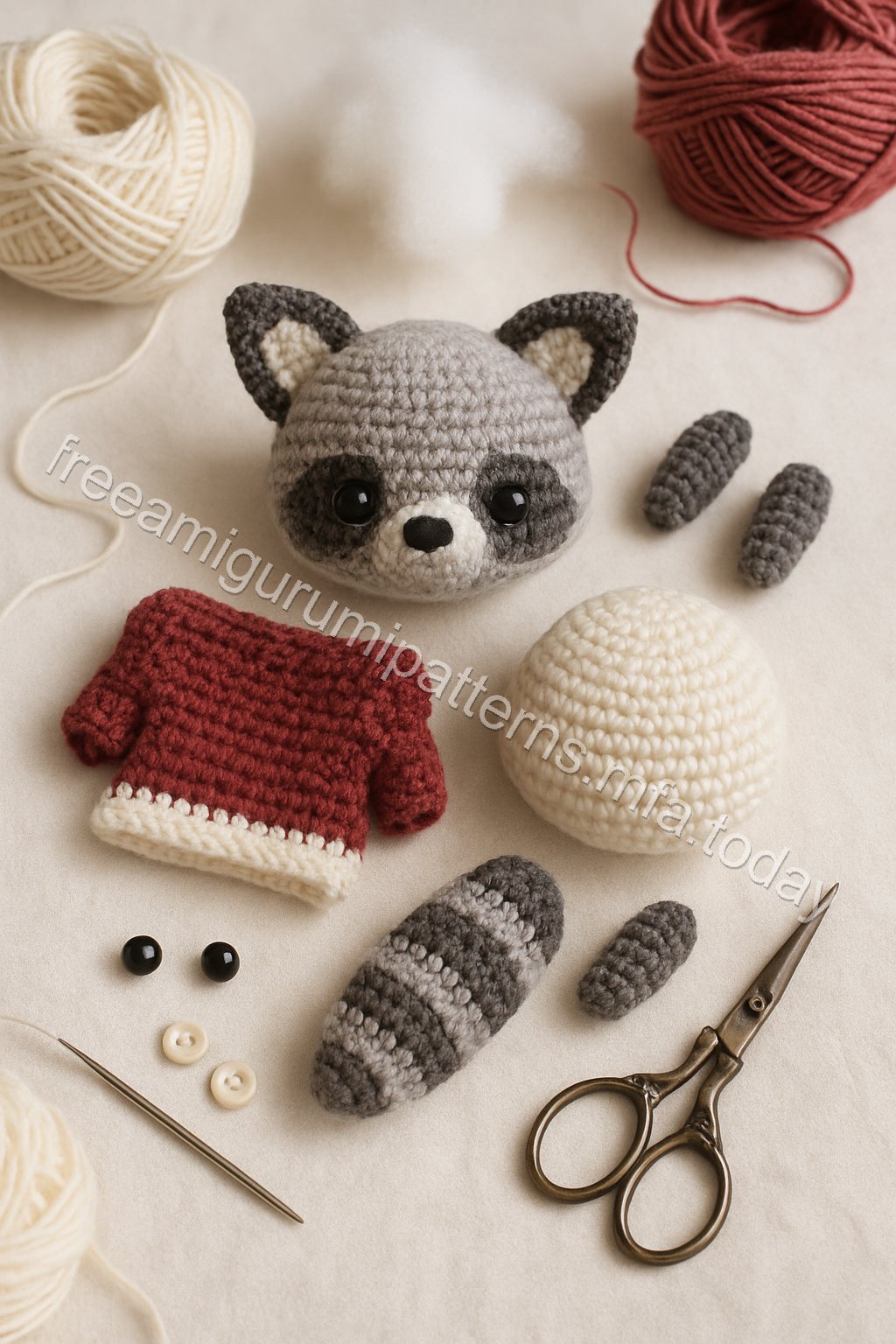 Amigurumi Raccoon Free Pattern crochet parts
