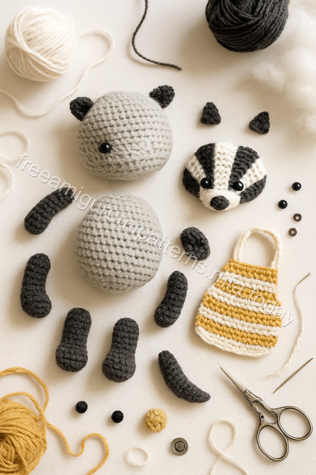 Amigurumi Badger Free Pattern crochet parts