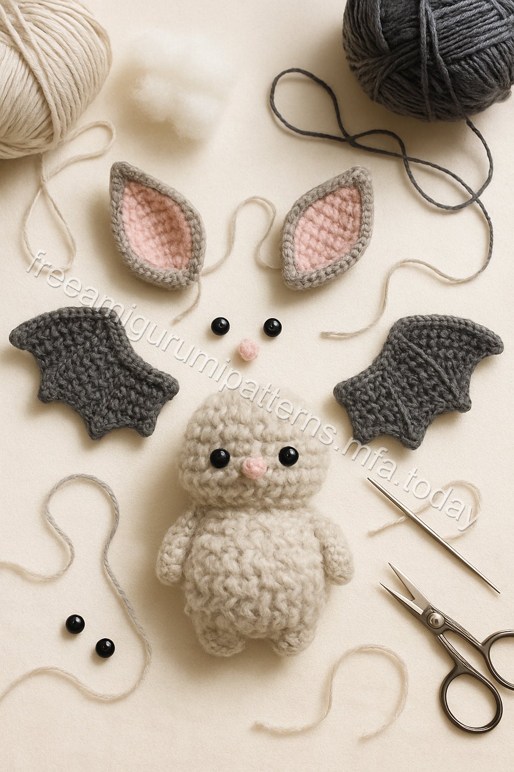 Amigurumi Fluffy Bat Free Pattern crochet parts