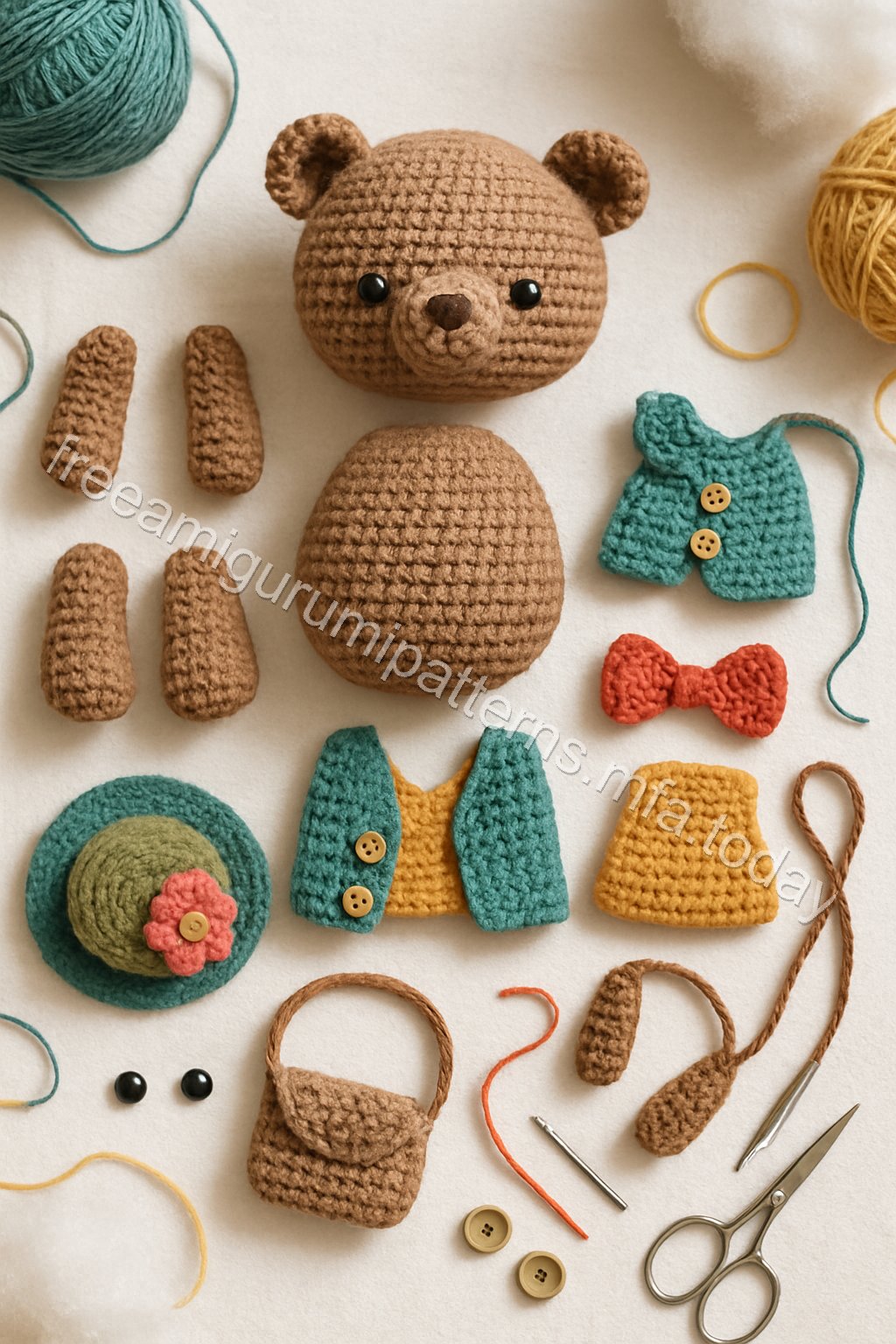 Amigurumi Scholar Bear Free Pattern crochet parts