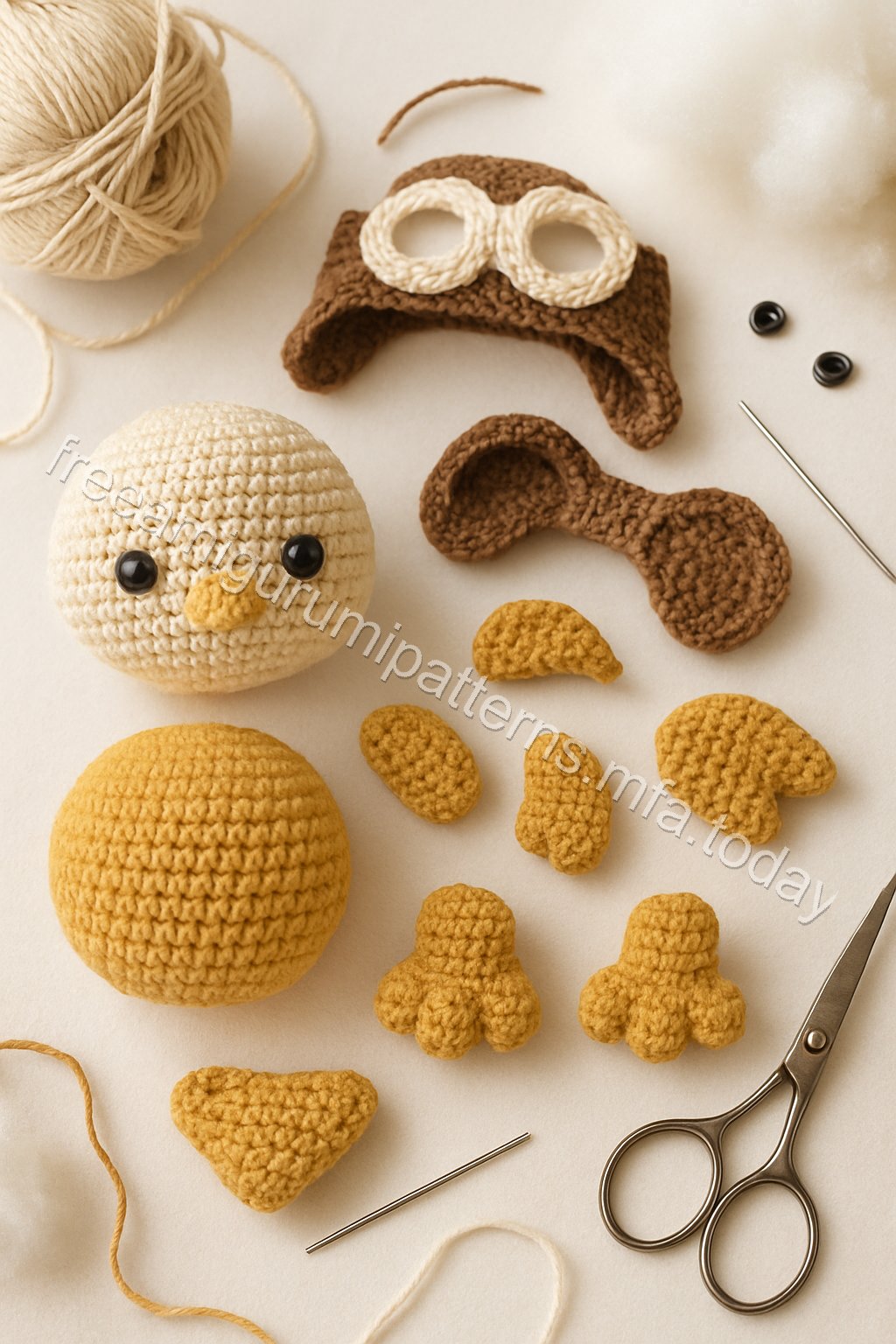 Amigurumi Aviator Bird Free Pattern crochet parts