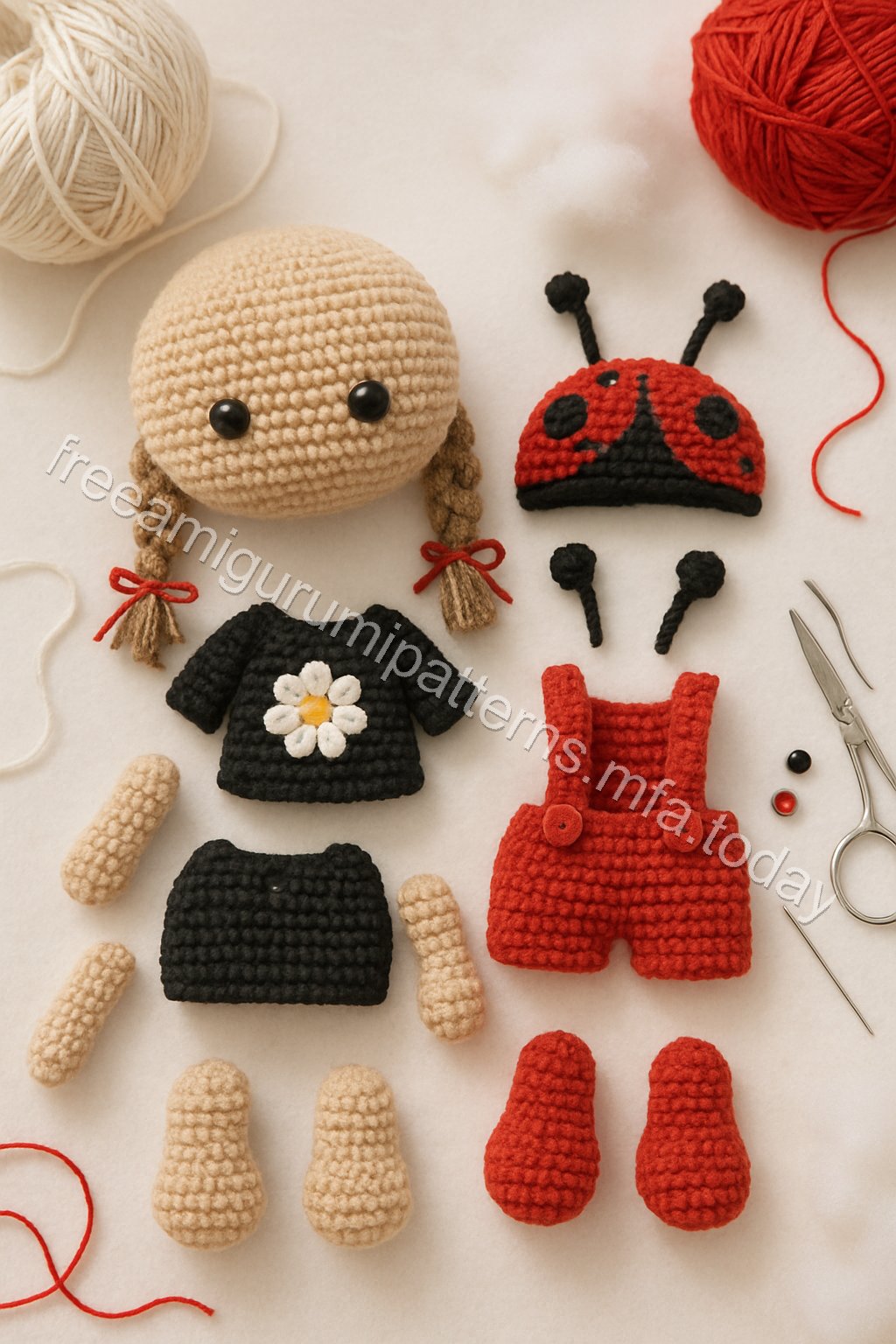 Amigurumi Ladybug Free Pattern crochet parts