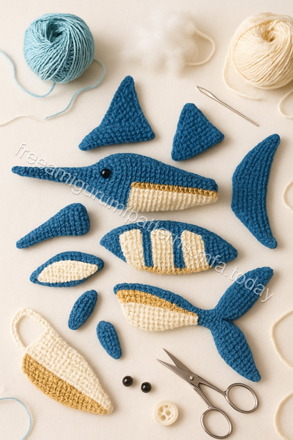 Amigurumi Marlin Fish Free Pattern crochet parts