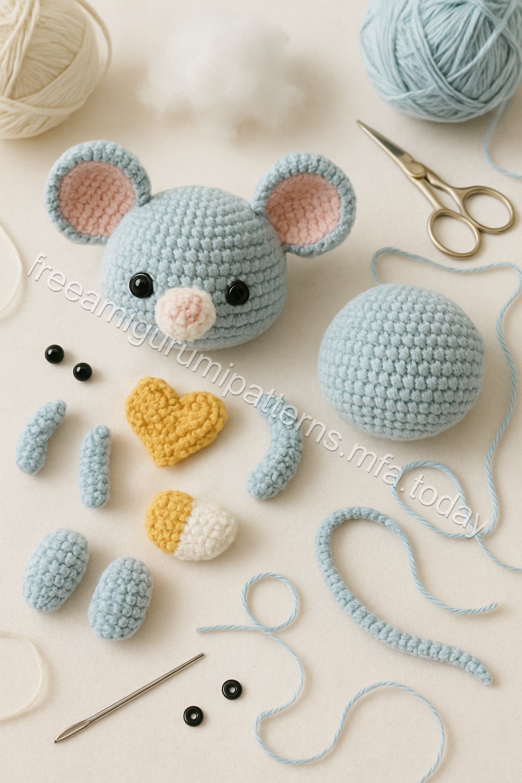 Amigurumi Blue Mouse Free Pattern crochet parts