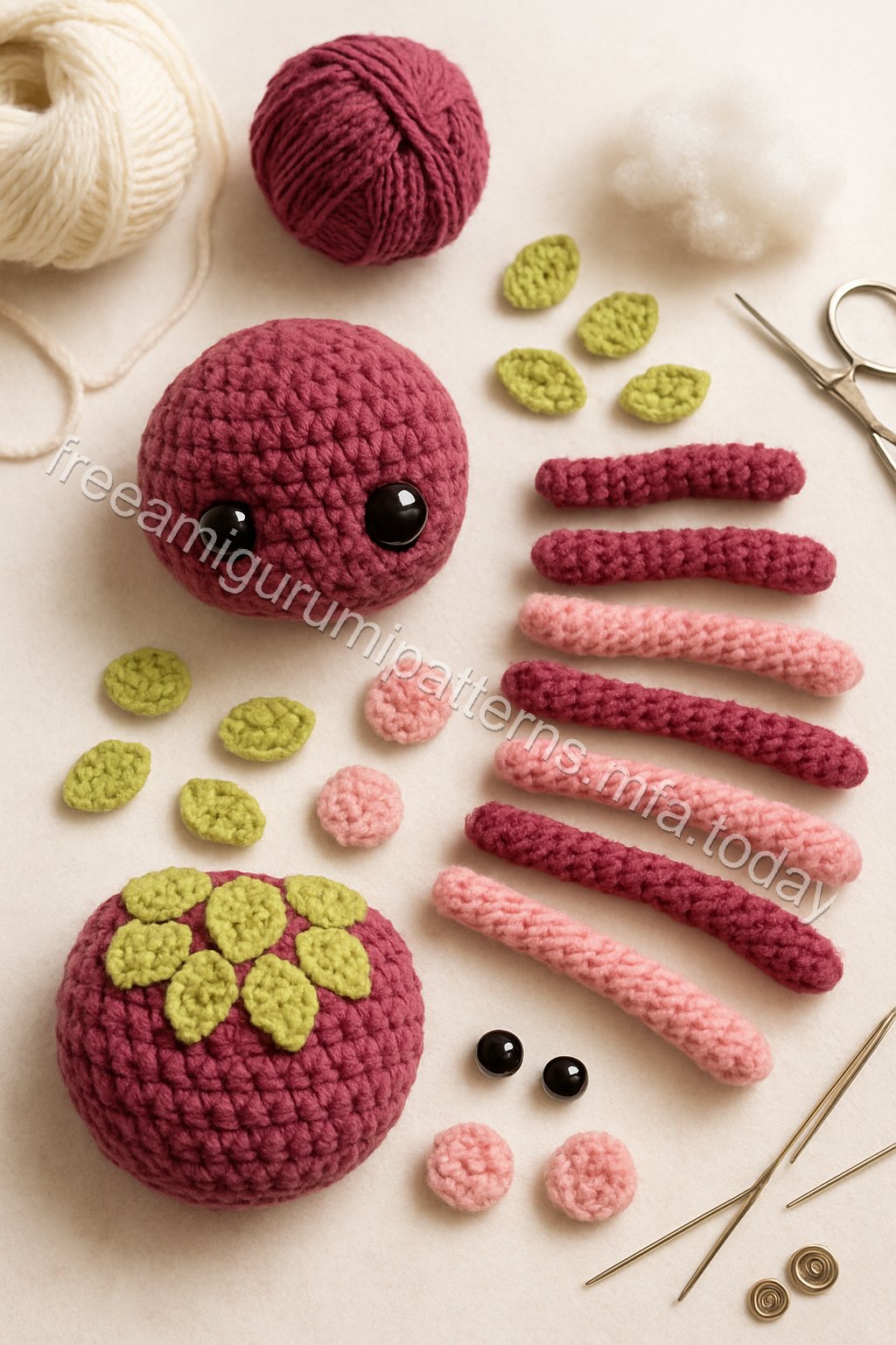 Amigurumi Dragon Fruit Spider Free Pattern crochet parts