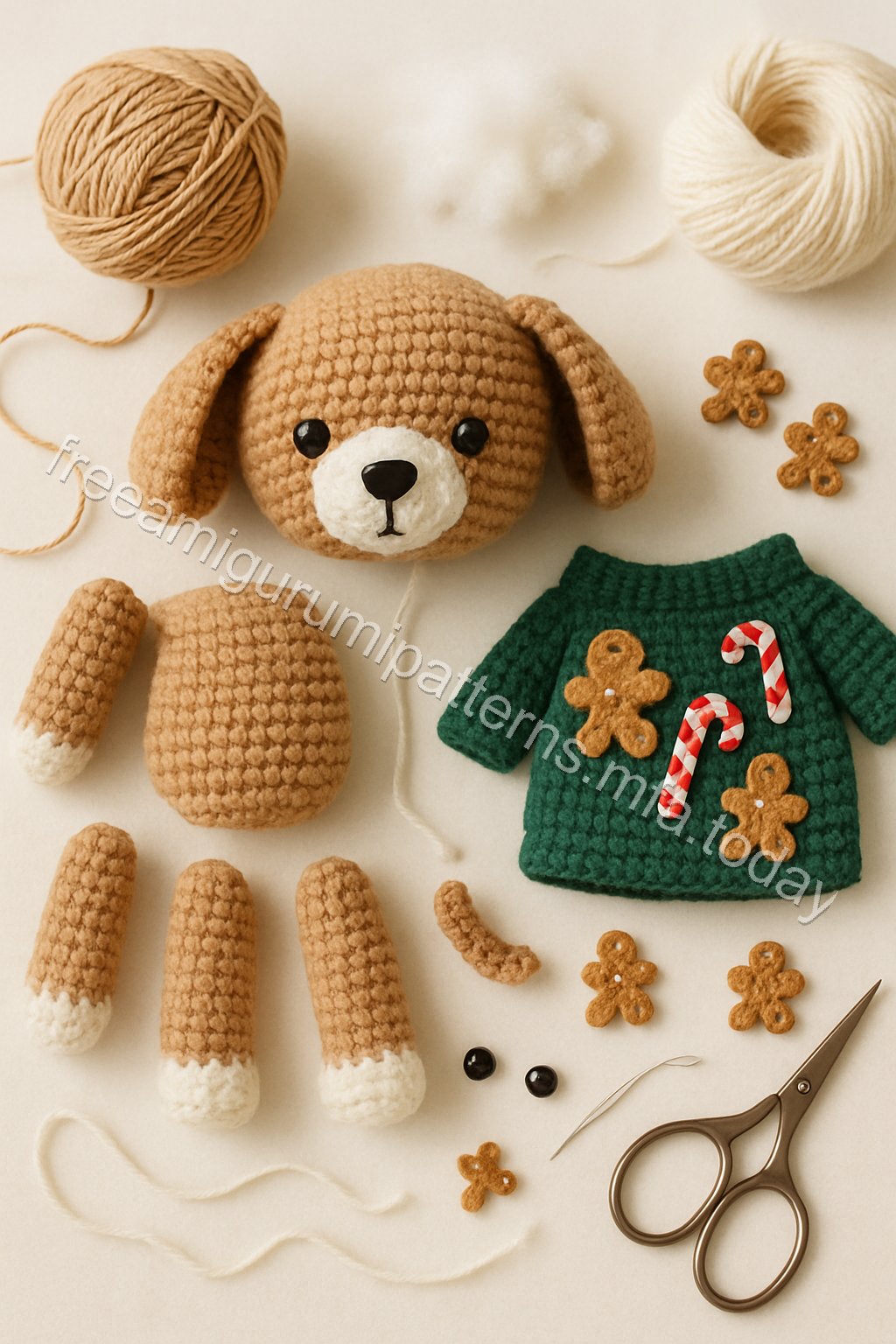 Amigurumi Gingerbread Dog Free Pattern crochet parts