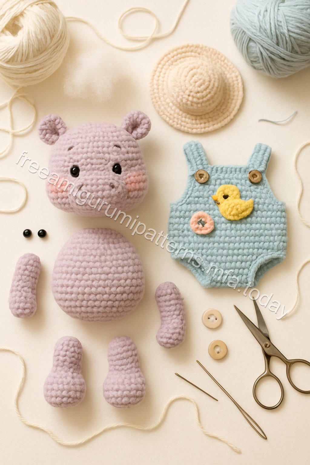 Amigurumi Hippo Free Pattern crochet parts