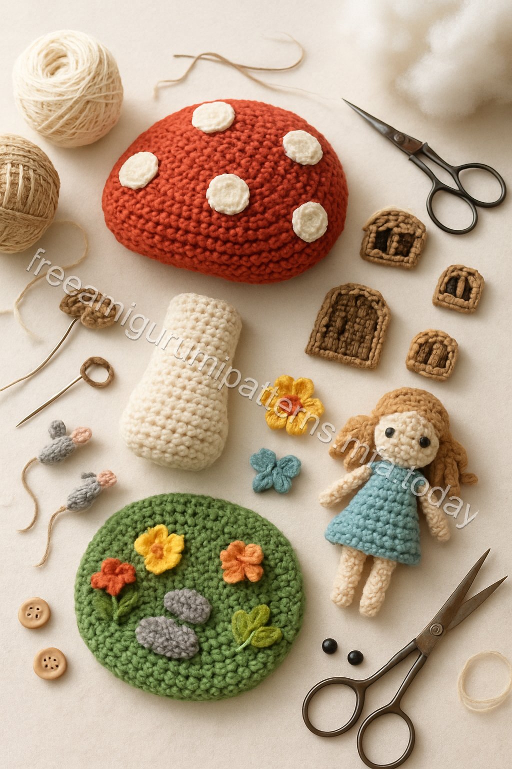 Amigurumi Mushroom Fairy Garden House Free Pattern crochet parts