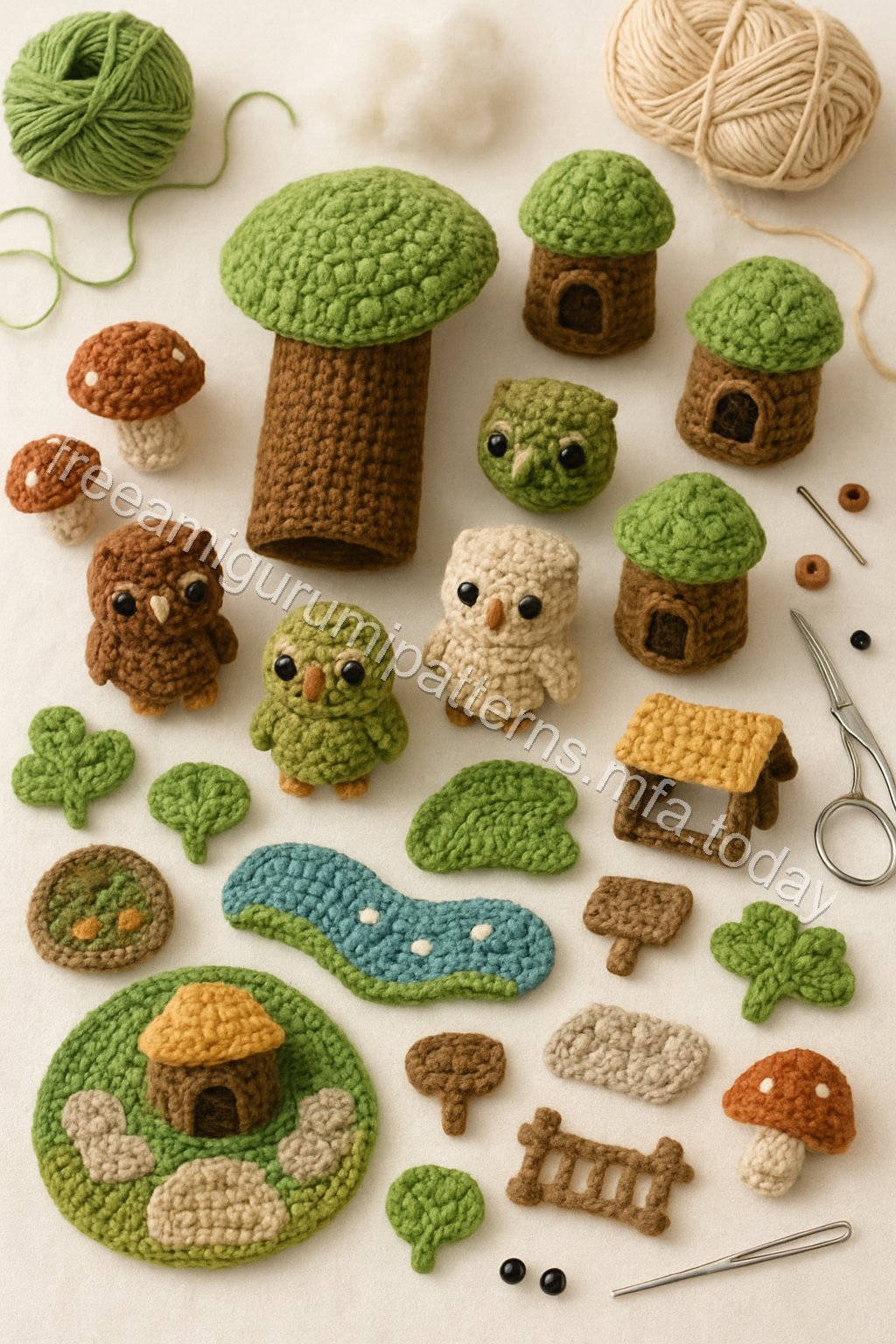 Amigurumi Owl Treehouse Free Pattern crochet parts