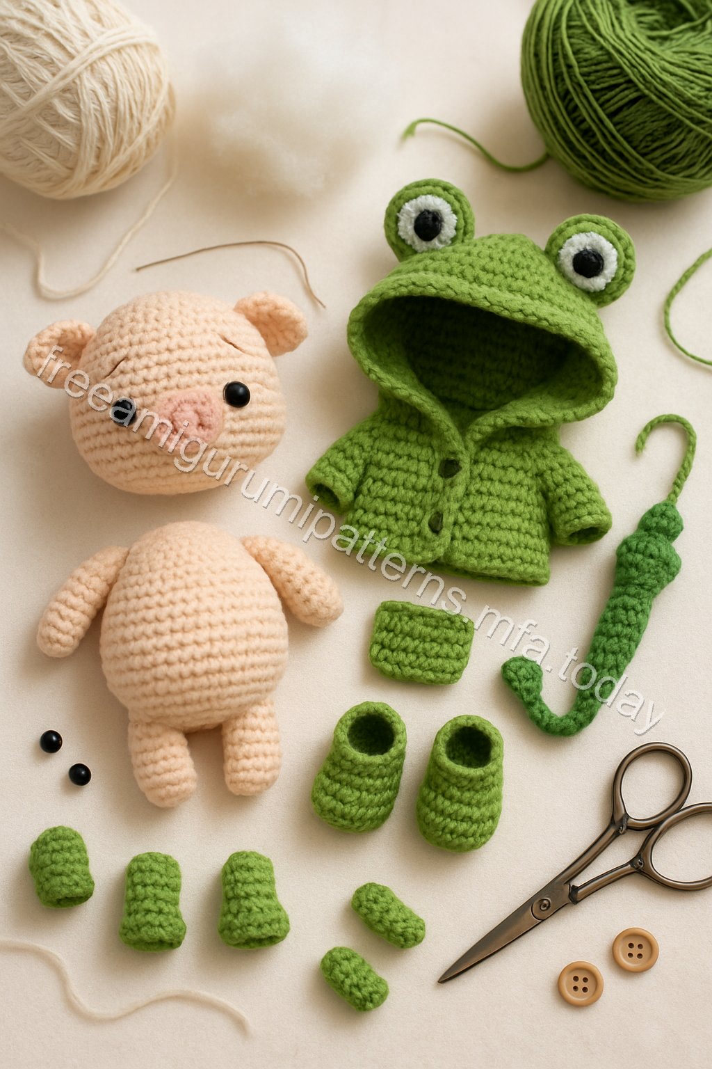 Amigurumi Raincoat Pig Free Pattern crochet parts